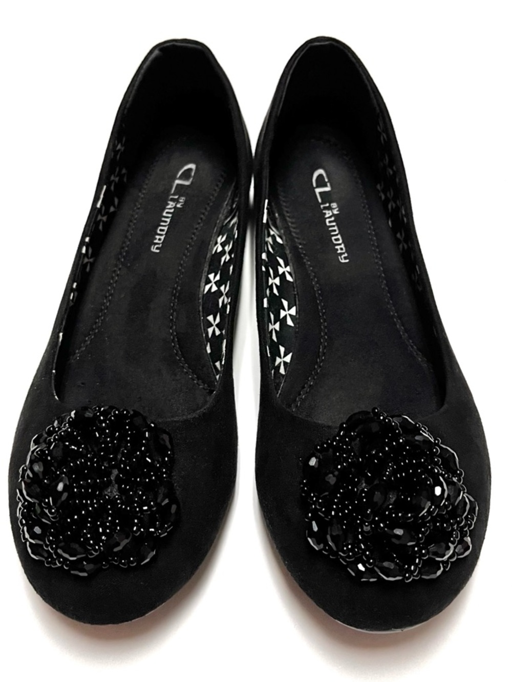 Chinese Laundry Beaded Rosette Ballet Flats Comfort Trendy Size 6.5 Black